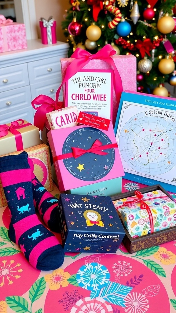 Unique Christmas Gift Ideas for Quirky Girls A variety of unique Christmas gifts for a quirky girl, including novelty items and personalized accessories.